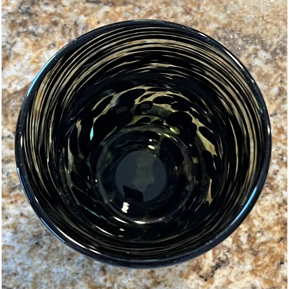 Hand blown Art Glass Votive/Tea Light‎ Holder Amber And Brown Striped Swirl
